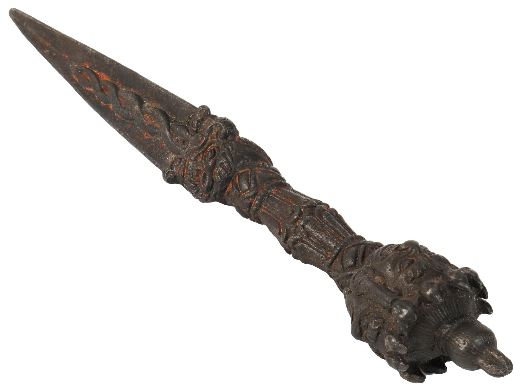 TIBETAN BUDDHIST CAST IRON PHURBA RITUAL DAGGER PIC-2